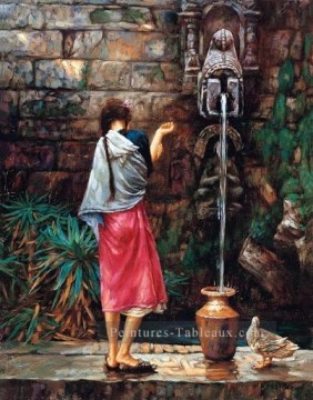 Femmes œuvres - fille par fontaine